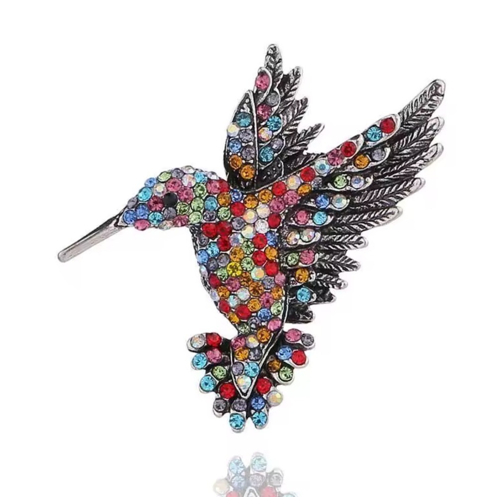 Hummingbird Multicolor Silver Brooch - Picture 2 of 2
